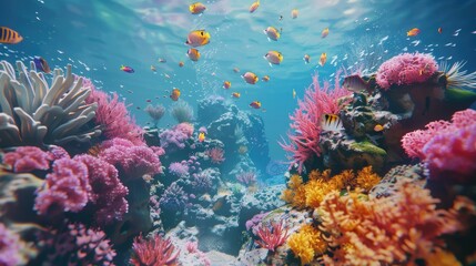 Naklejka premium Tropical underwater paradise with colorful corals and small fish
