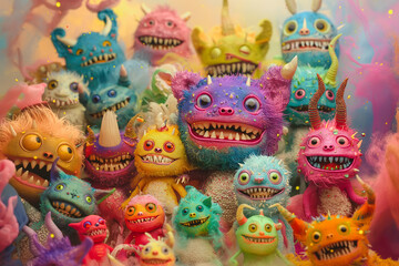 Fototapeta premium Cute and funny cartoon monsters, each with unique features and vibrant colors