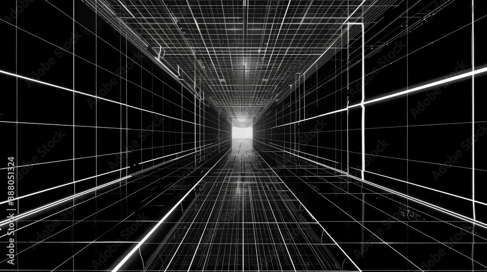 Canvas Prints y2k nostalgia meets cyberpunk edge in a striking monochromatic illustration of converging grids and 