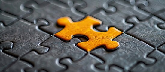 Closeup of a jigsaw puzzle with a missing piece symbolizing teamwork and problem solving suitable for a business related copy space image