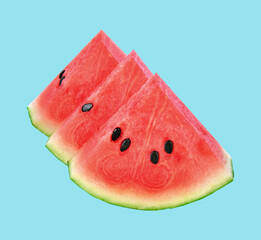closeup of some pieces of refreshing watermelon on transparent.