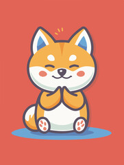 Obraz premium A cute cartoon dog clapping hands in minimal flat style