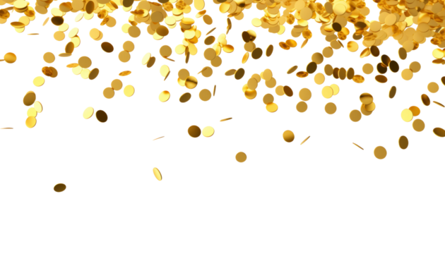 gold confetti isolated on transparent background cutout