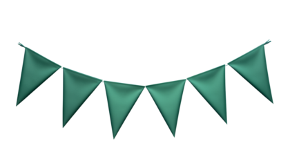 green bunting banner isolated on transparent background cutout