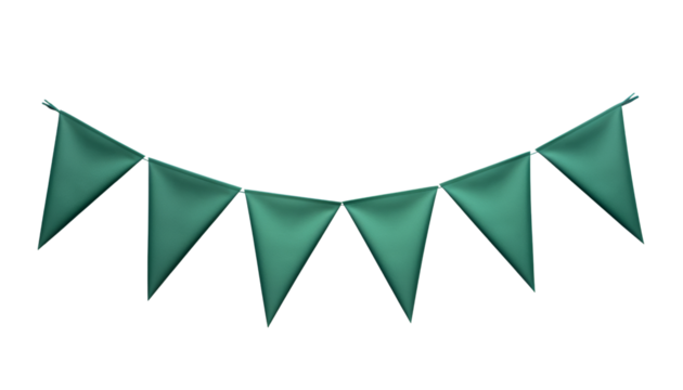 green bunting banner isolated on transparent background cutout