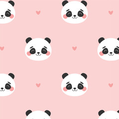 Fototapeta premium Cute baby panda seamless pattern. Childrens vector illustration