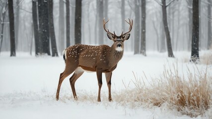 Fototapeta premium single deer animal isolated in pure white background