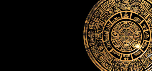Intricate Gold Aztec Calendar Design