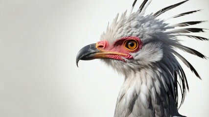 single secretary bird animal isolated in pure white ba background
