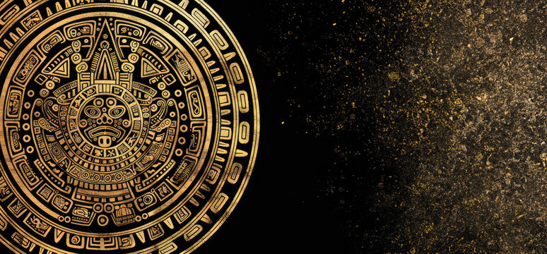 Intricate Gold Aztec Calendar Design