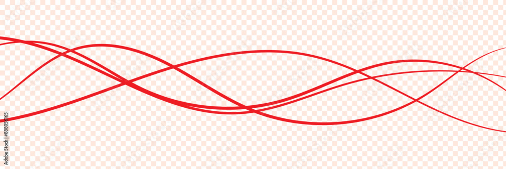 Wall mural thin line wavy background. abstract black lines wave curve motion on white background vector. red ab