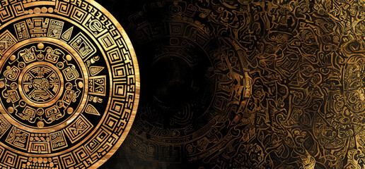 Naklejka premium Intricate Gold Aztec Calendar Design