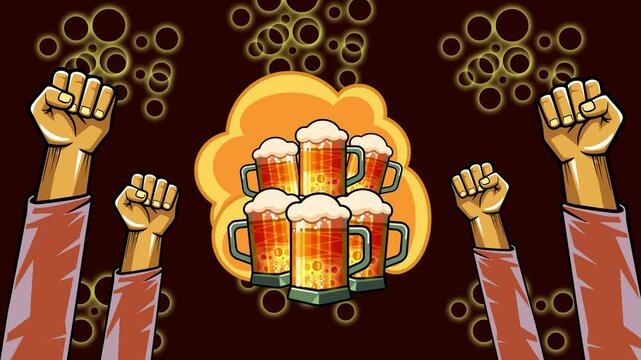 A large mug of cold beer with foam and bubbles, we demand beer, animation
