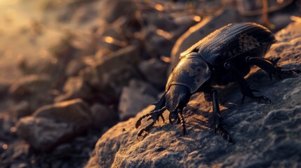 Stunning Macro Insect Photography on Rock at Sunset: Nature's Tiny Wonders