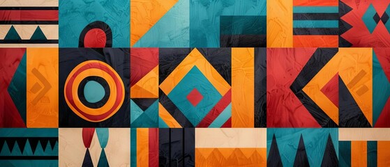 Intricate artwork with geometric designs and vibrant colors