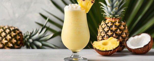 Refreshing Puerto Rican pina colada with pineapple and coconut, tropical drink, Hispanic Heritage Month celebration