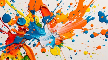 Abstract Colorful Paint Splashes on Canvas.