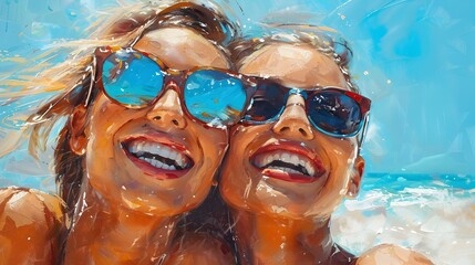 Fototapeta premium Friends Joyfully Celebrating a Sunny Day at the Beach