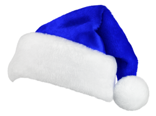 Santa Claus hat or Christmas blue cap isolated on transparent background