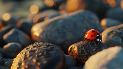 Stunning Macro Insect Photography on Rock at Sunset: Nature's Tiny Wonders