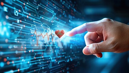 Hand point red heart pulse 