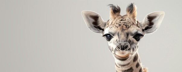  Photo small cute giraffe on white background, wildlife protection concept, animal keeping	