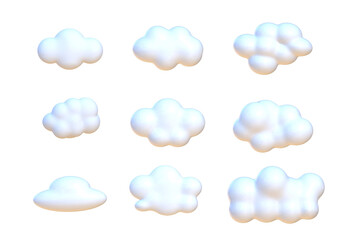 Fototapeta premium Clouds 3D realistic collection on PNG transparent background.
