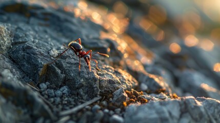 Stunning Macro Insect Photography on Rock at Sunset: Nature's Tiny Wonders