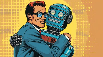 Businessman partnership with robot