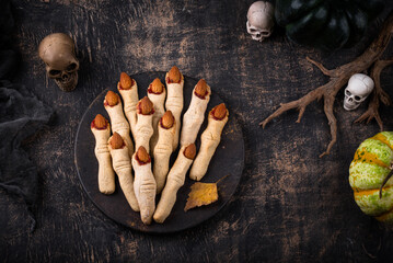 Halloween cookies in shape of witch finger