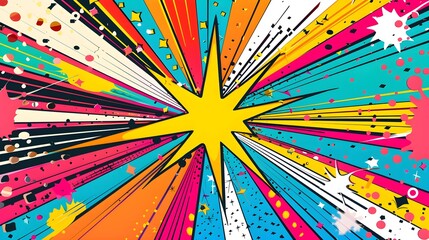 Dynamic pop art backdrop bursting with vivid colors, created using, Cartoon design colored standing banners,colorful starbursts and pattern