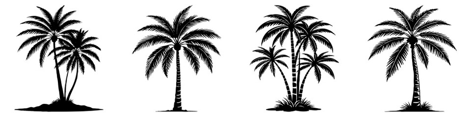 Illustration of a palm tree. Black tropical tree on a white background. Generated by Ai