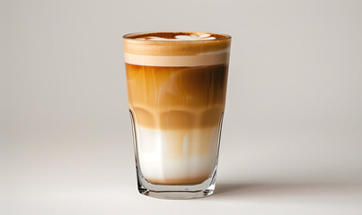 Layered Coffee Drink in a Clear Glass with Coffee Beans