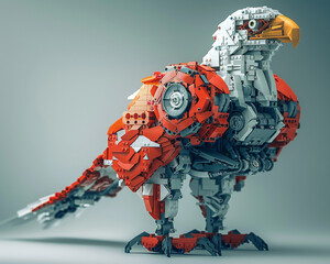 A steampunk bald eagle made out of bricks