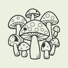 mushroom outline set silhouette illustration
