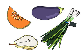 set of vegetables and fruits