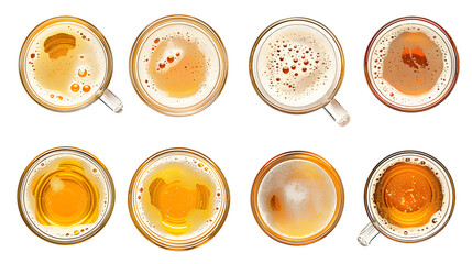 Fototapeta premium Collection set mug of beer with bubble on glass isolated on white background celebration object design top view