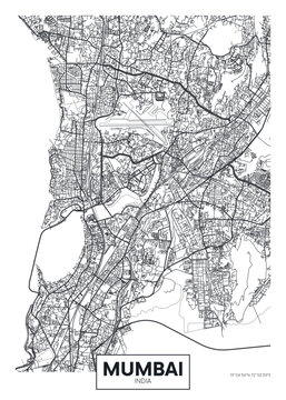 City map Mumbai, detailed urban planning travel vector poster design