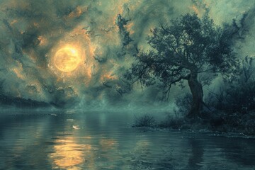 Fototapeta premium Fantasy land of wonderful sterile land, landscape of barren earth land on the planet of illustration.