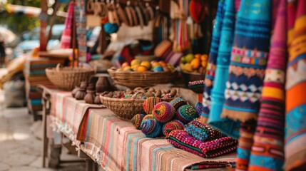 Capture the details of artisanal crafts at a street market