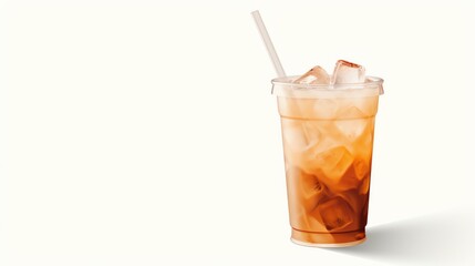Refreshing iced tea in a clear cup against a plain white background, perfect for a summer day or a cool beverage illustration.