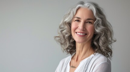 Fototapeta premium Grey-Haired Lady Poses in Studio Setting