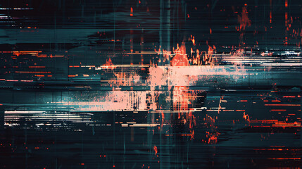 Fototapeta premium Screen damage. Digital glitch error. Colorful glow on teal blue background. Test Screen Glitch Texture. TV television