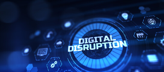DIgital transformation disruptive technology concept on virtual screen.