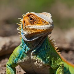 A close-up shot of a lizard's skin texture and eye with a blurred natural background 