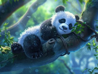 Fototapeta premium giant panda eating bamboo