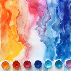 Vibrant Watercolor Paint Blending on Paper with Colorful Palette