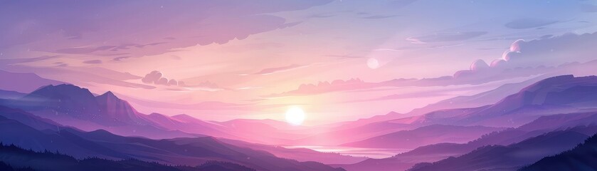 Fototapeta premium A beautiful landscape painting of a mountain range at sunset