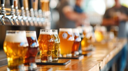10 Craft beer enthusiasts discussing flavors at a tasting booth, beer, craft, festival