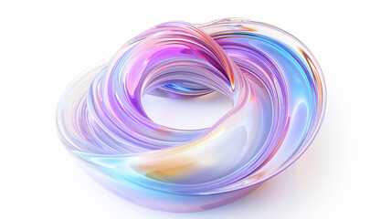 iridescent chrome fluid abstract form isolated on white background. 